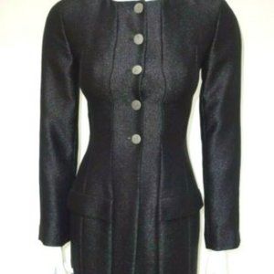 CHANEL Auth Black Shimmery Button Front Long Fitted Blazer Jacket 34